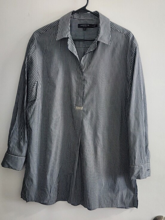 Lafayette 148 New York Tops - Lafayette 148 New York Striped Popover Monili Bead Trim Navy White Size Small